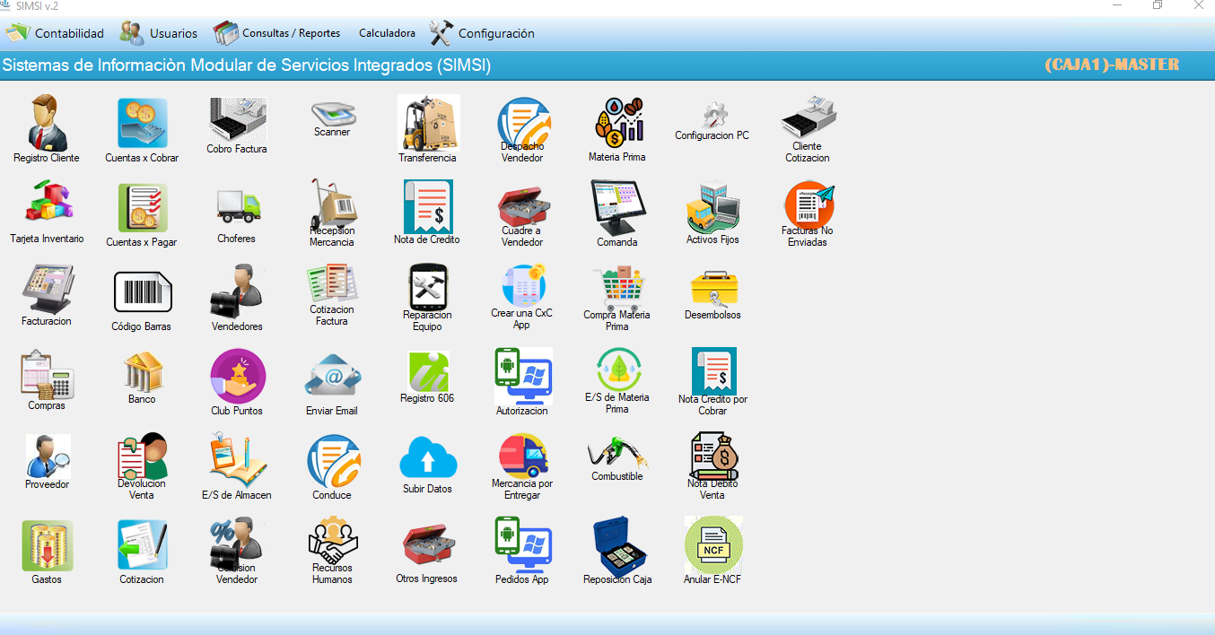 Pantalla principal del sistema SIMSI con ventas e inventario