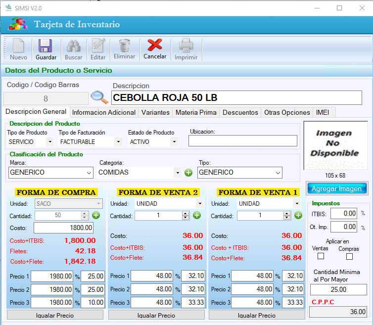 Tarjeta de Inventario Kardex de SIMSI